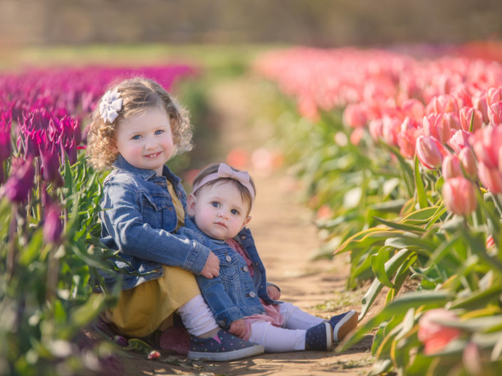 Girls in tulip field