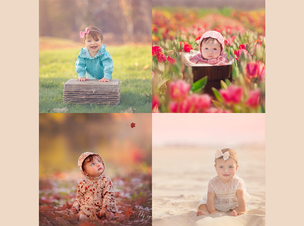 a year of images of a baby behind the camera